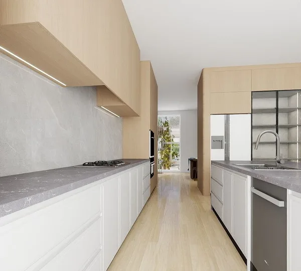 Flat-slab cabinetry J-pull handles Toronto