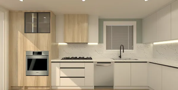 Modern minimal kitchen Toronto poolside bungalow