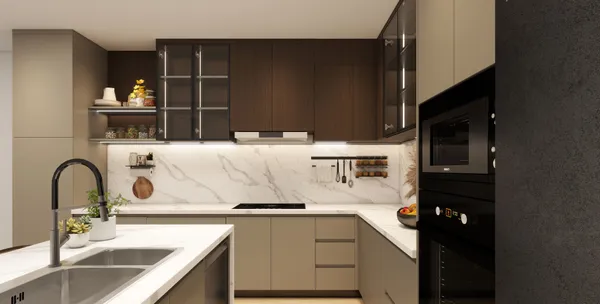 Custom kitchen island fluted panel design Niagara