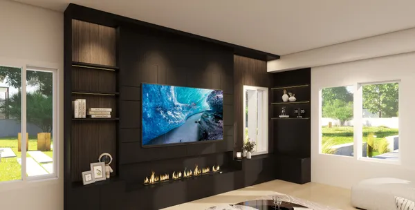 Black media wall integrated lighting Niagara Falls