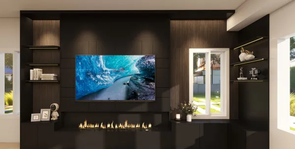 Modern media wall custom cabinetry LED lighting