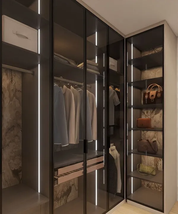 Glass-front walk-in closet luxury design Niagara