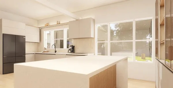 Contemporary kitchen glass-front cabinets Hamilton