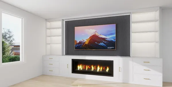 Traditional media wall Barrie shaker-style cabinetry