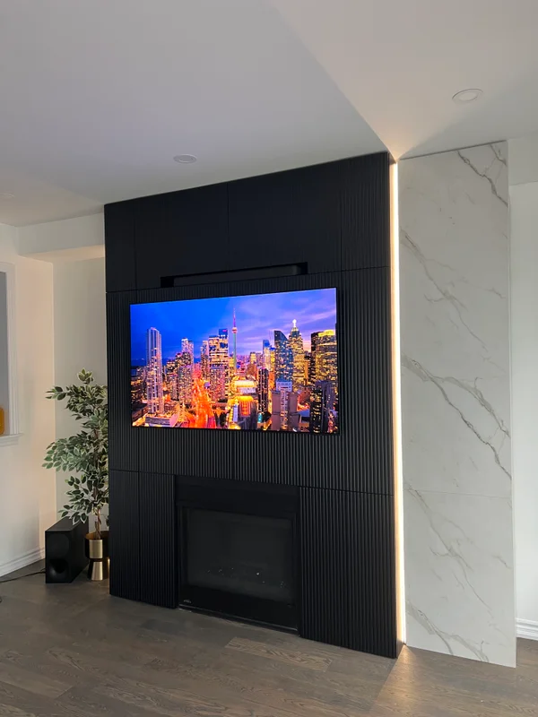 Quiet Modern - Minimal Modern Media Wall in Niagara Falls - Custom Media Wall project in Niagara Falls, Ontario by B3 Interiors