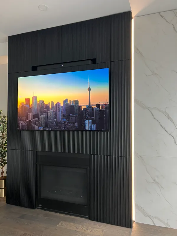 Quiet modern media wall custom cabinetry Ontario