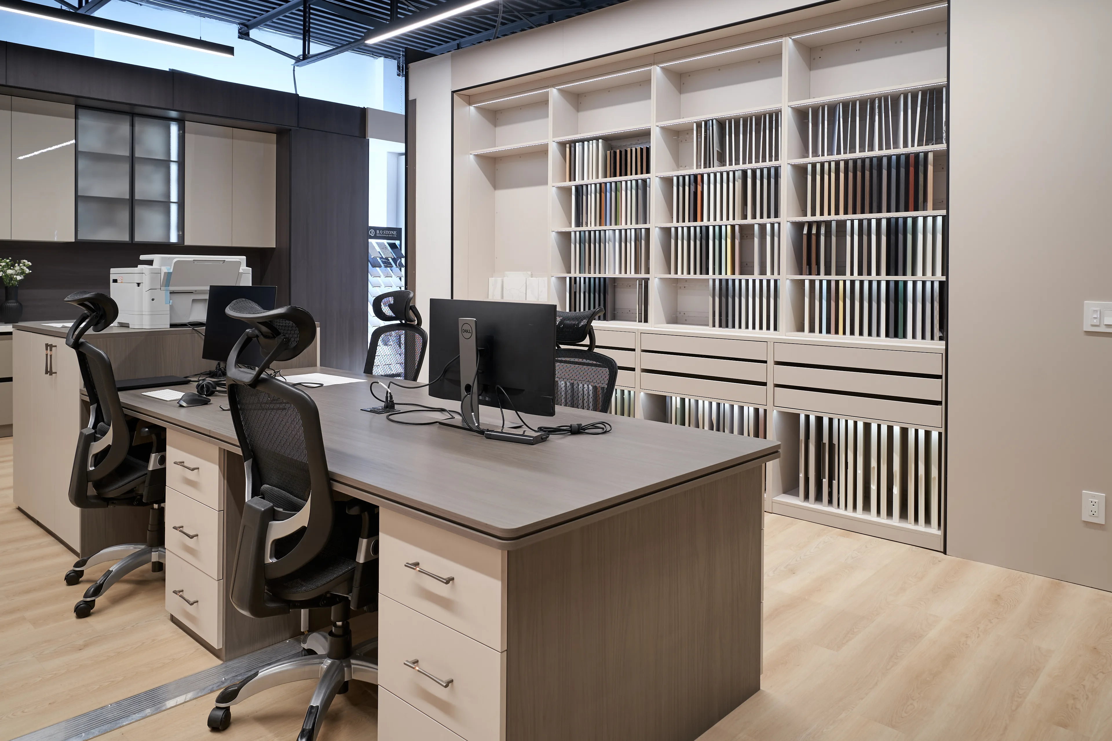 B3 Interiors North York showroom with cabinetry displays and material selections