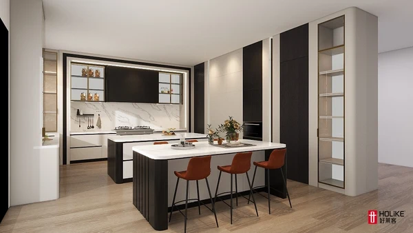 Bayshore modern two-tone kitchen with island seating