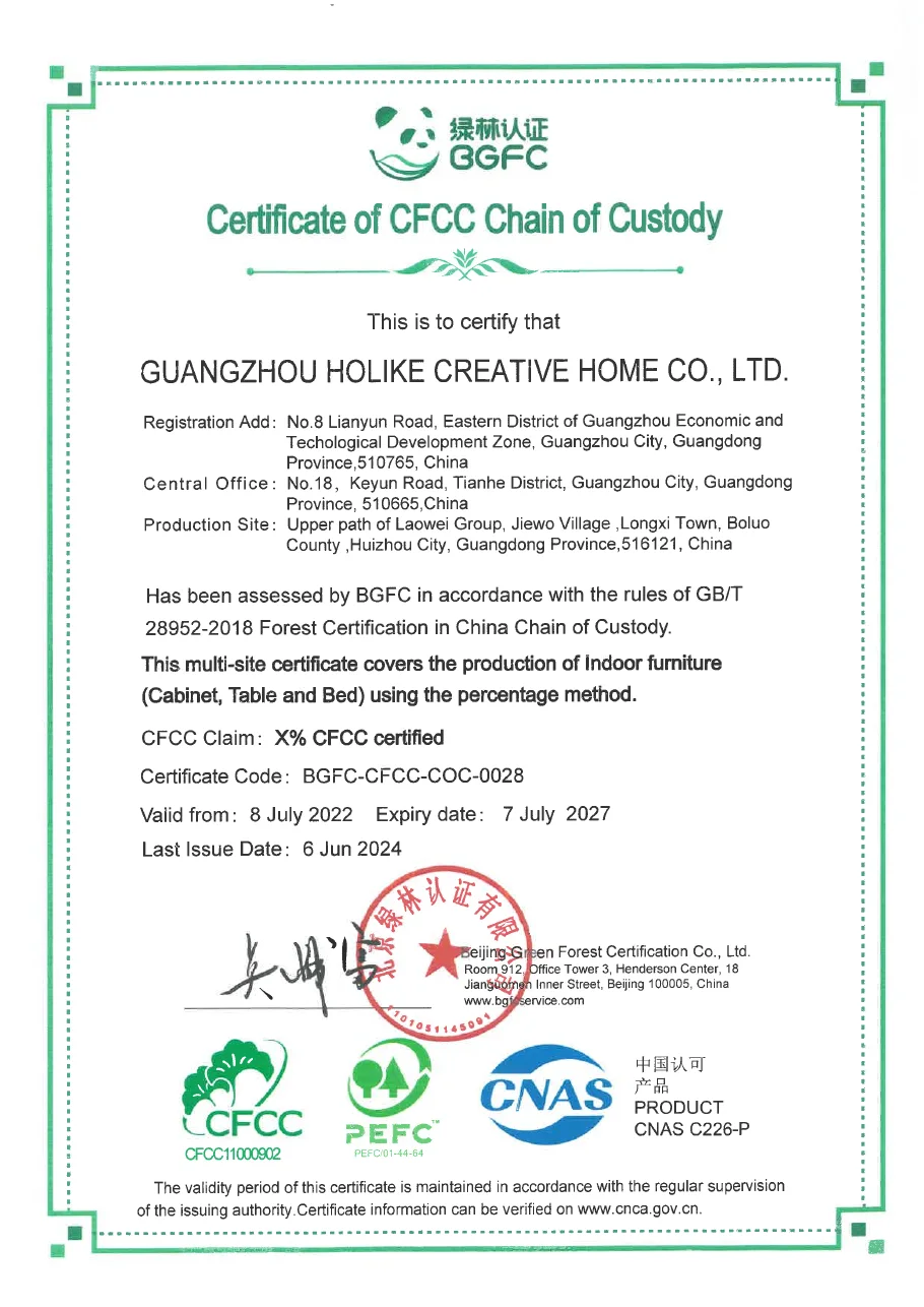 CFCC PEFC chain of custody certificate