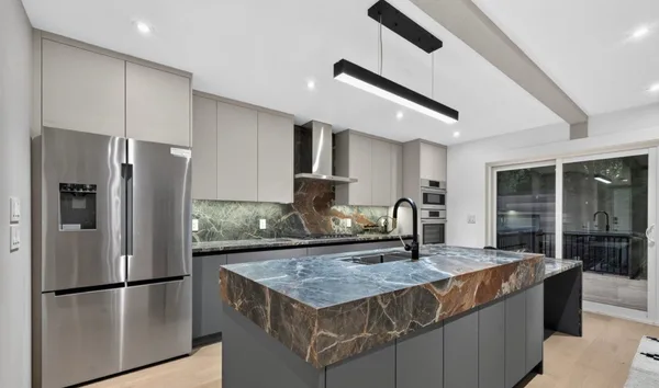 Forest Hill kitchen with waterfall island and grey cabinetry