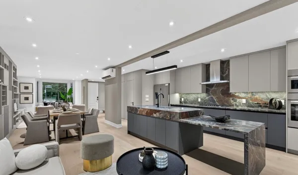 Forest Hill living room with built-in shelving and panel details