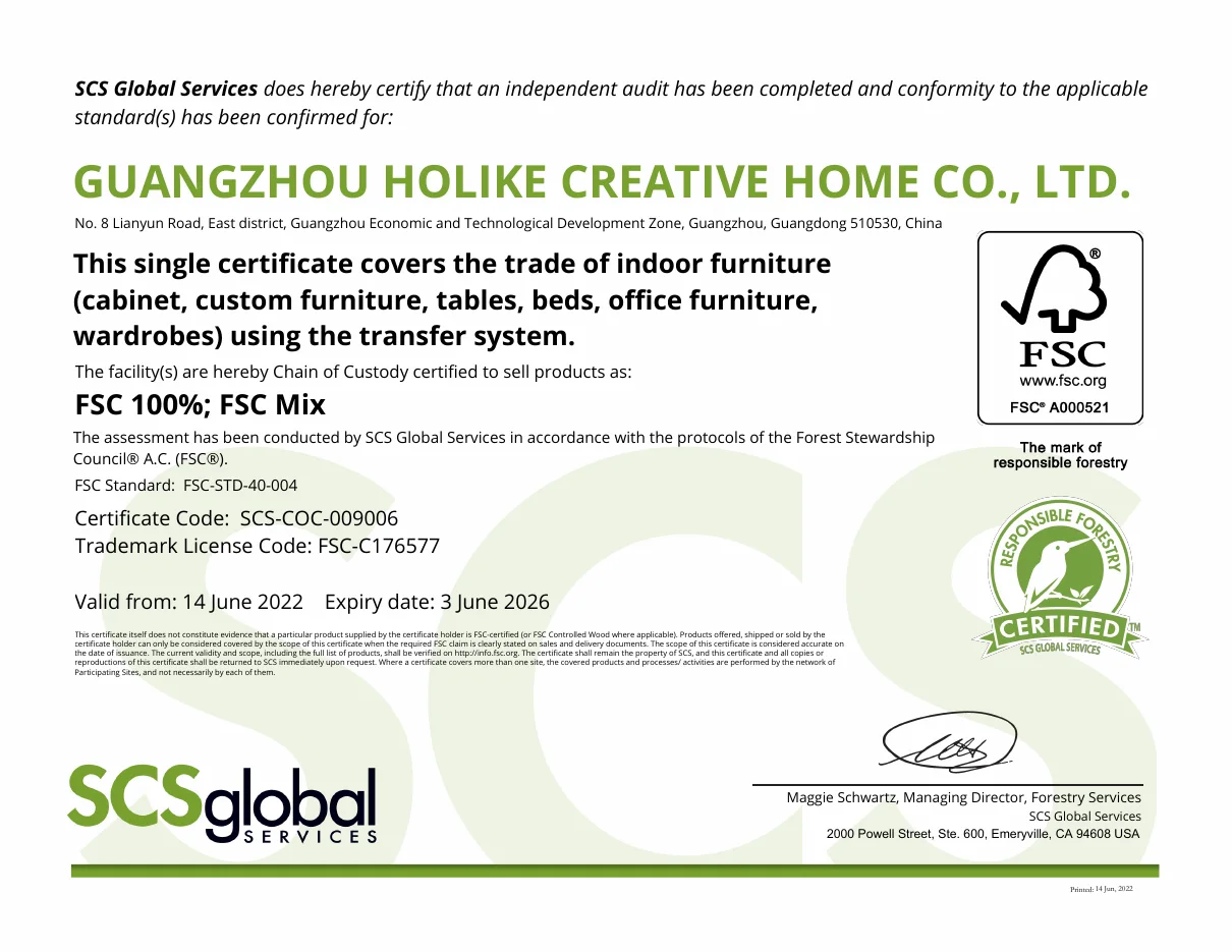 FSC chain of custody certificate