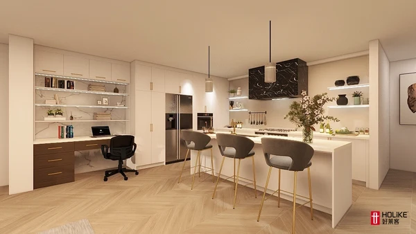Honeybourne full-home kitchen concept with island and workspace