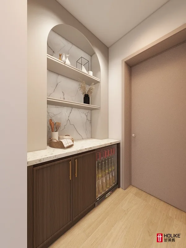 Honeybourne hallway display cabinetry with open shelves
