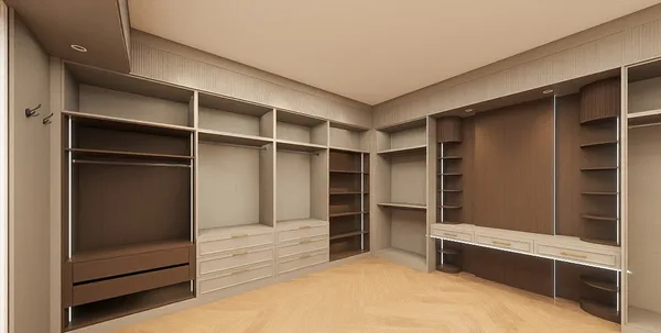 Ninth Line closet system with shelving and hanging rods