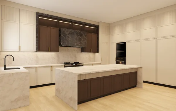Ninth Line kitchen with stone surfaces and concealed appliance storage