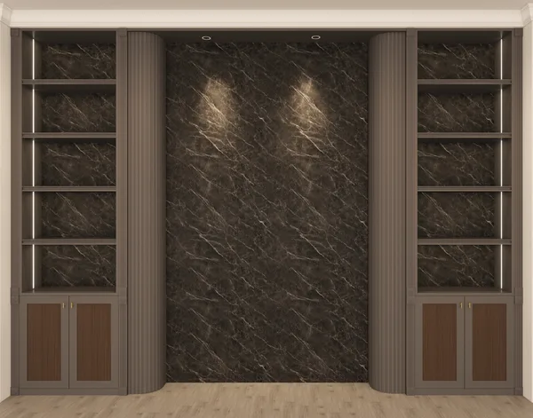 Ninth Line office built-in concept with dark stone backdrop