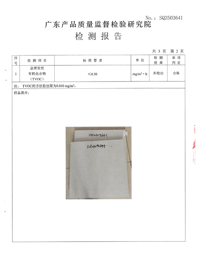 TVOC not detected test report result page